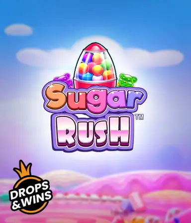 Изображение игрового автомата Sugar Rush от Pragmatic Play, демонстрирующее разноцветный мир конфет и сладостей. На изображении видны символы в виде конфет и желейных мишек, окруженные сладкой атмосферой. В верхней части расположен название слота Sugar Rush, подчеркивающий тематику слота.